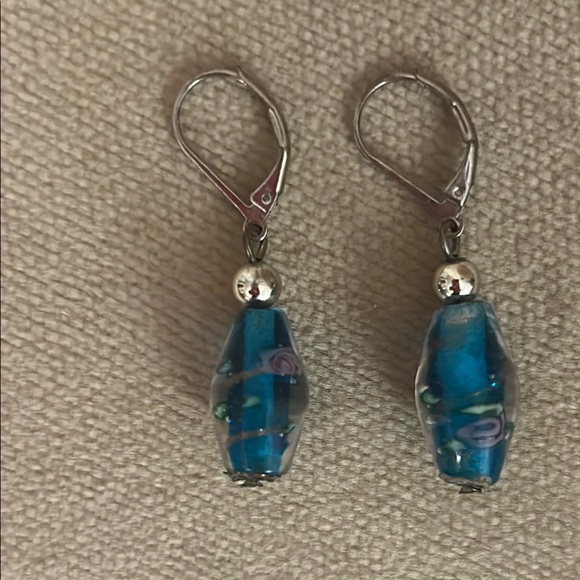 Vibrant Blue & Silver Earrings with Lever-Backs bought in Venice - Picture 2 of 4
